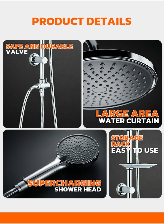 مودي لوحة دش مزودة بدش مطري علوي ودش يدوي، وقضيب انزلاق قابل للتعديل، ونظام دش من الفولاذ المقاوم للصدأ بلمسة نهائية من الكروم للحمام - Image 4